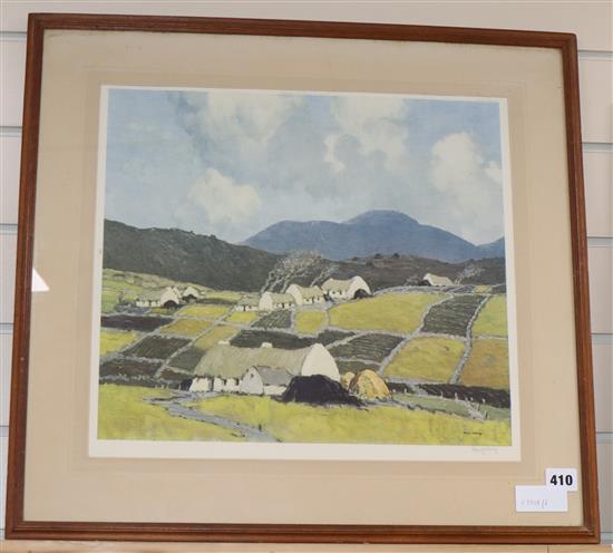 Paul Henry, limited edition colour print, Cottages in a landscape, signed in pencil, 38 x 41cm